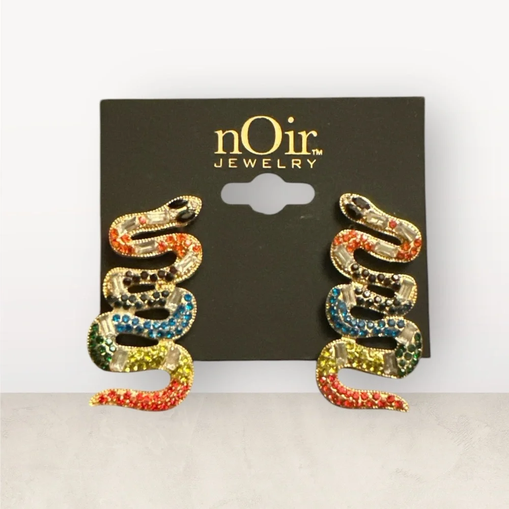 Noir Jewelry Snake Earrings – Multicolor Crystal Statement Earrings